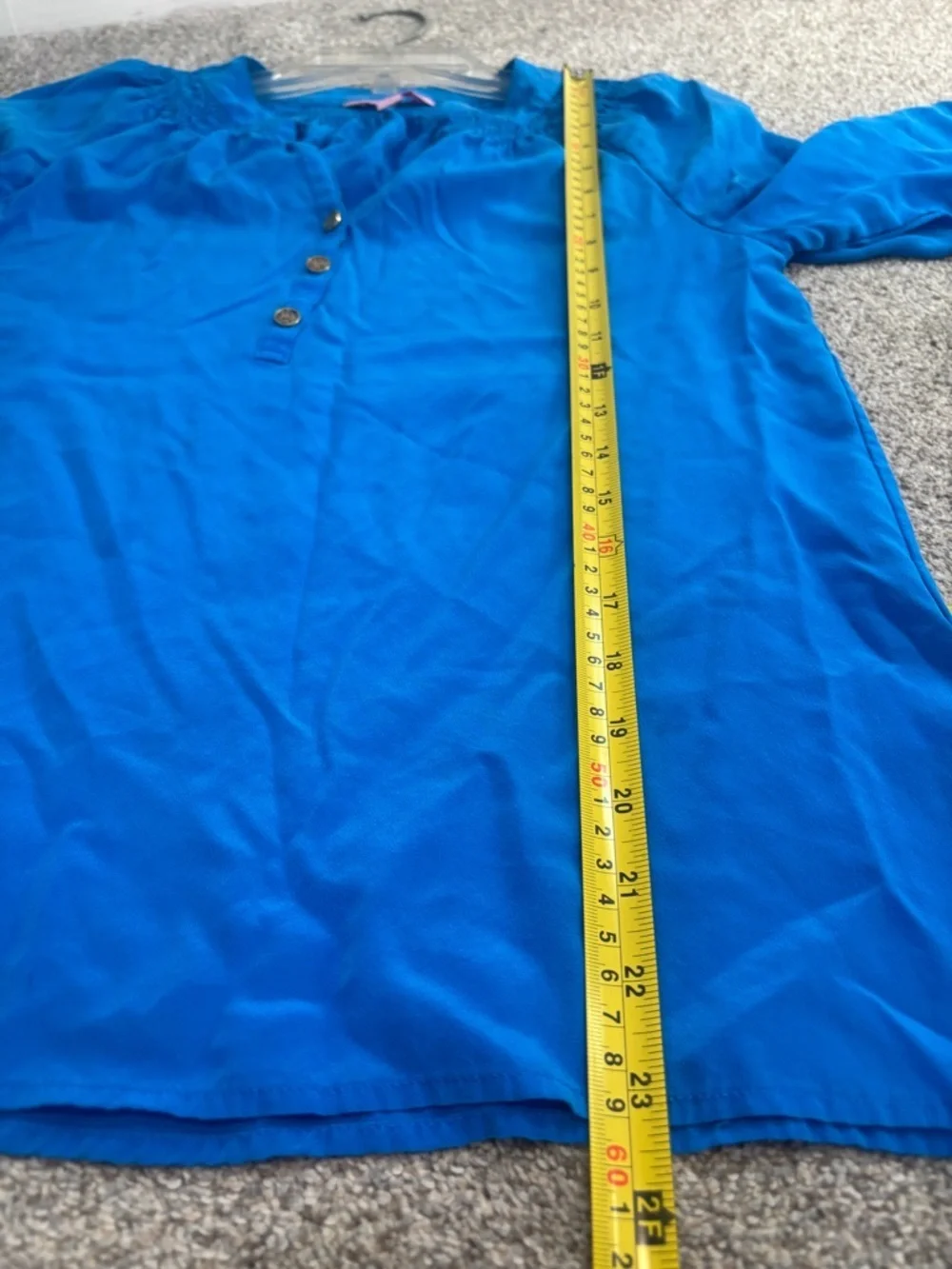 Lilly Pulitzer Elsa Silk Top Popover Smocked Gold Buttons Teal Size XS - Picture 7 of 9